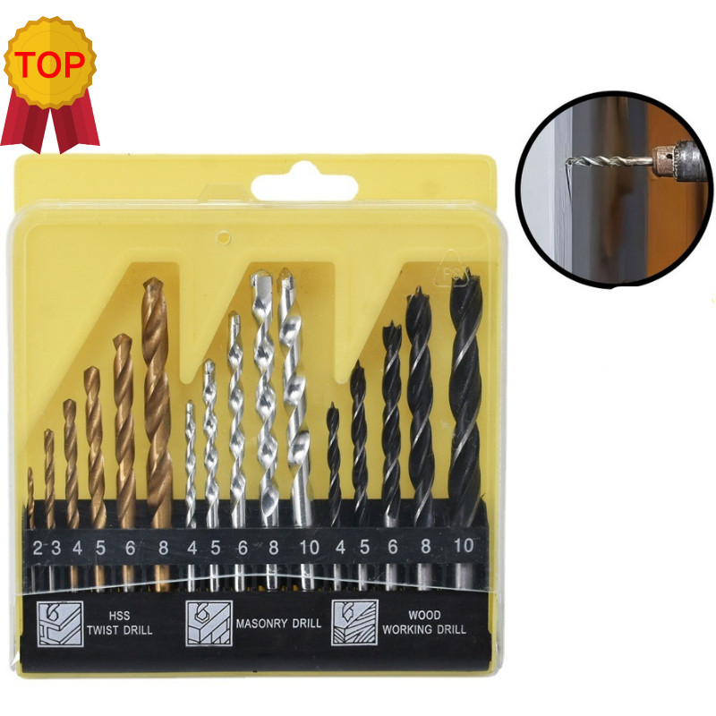 Jogo De Brocas 16 Peças C/ Estojo Para Madeira Ferro Concreto Metal Aço Furadeira Parafusadeira