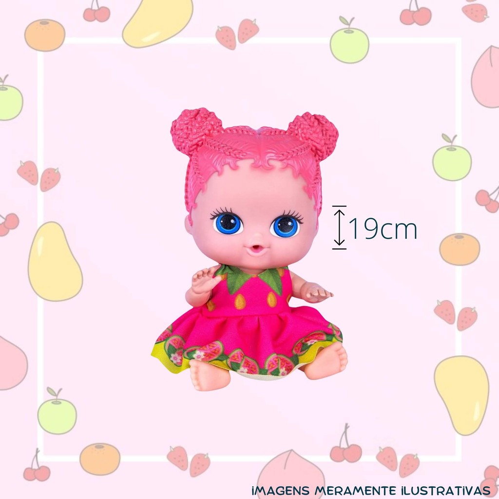 Detalhes do Kit Brinquedo Infantil Bonecas 19cm Coleção Frutinhas Melancia e Goiaba Blister Cotiplás
