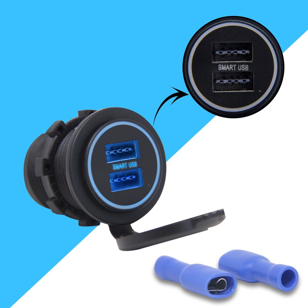 Carregador USB Universal Redondo Roadstar, 2 Entradas, para Carro, Moto, Caminhão e Barco em Oferta na Shopee