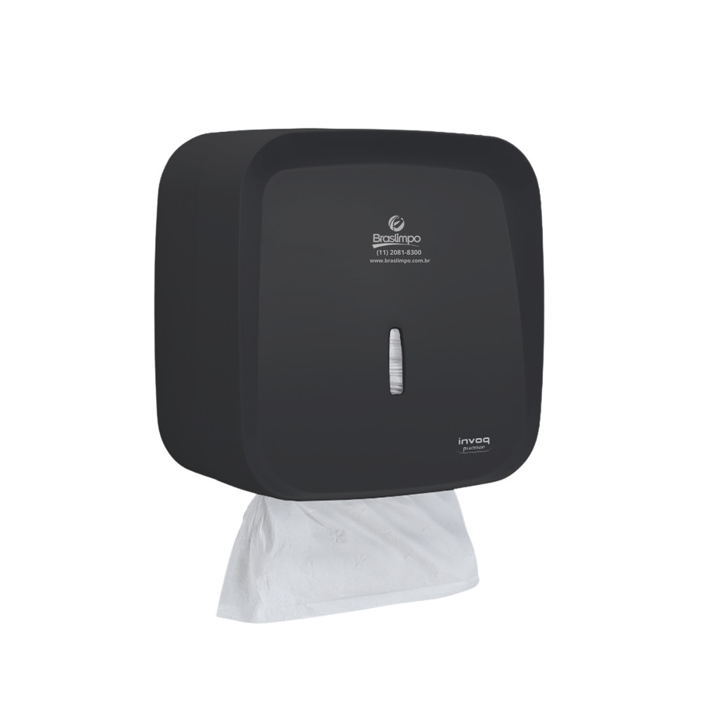 Dispenser Toalheiro Interfolha Preto Invoq Premisse com Logo Braslimpo