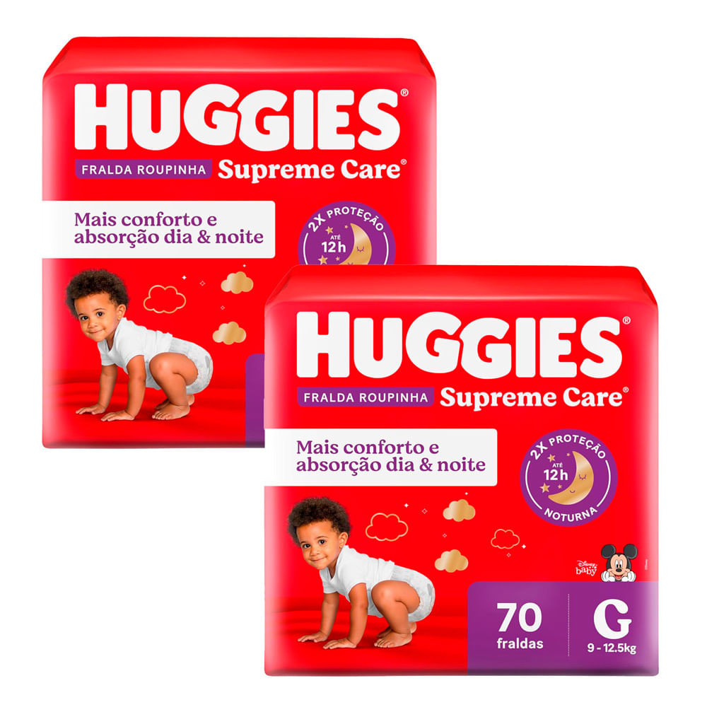 Kit 2 Fralda Roupinha Huggies Supreme Care Tamanho G 70 Unidades Descartáveis - Mom & Baby