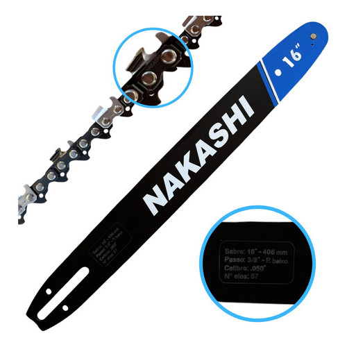Kit Sabre + Corrente Nakashi 28 Dentes 1.3mm .050'' 16p Husqvarna 120/125/236 Tekna Cs41/42 Ncs 400