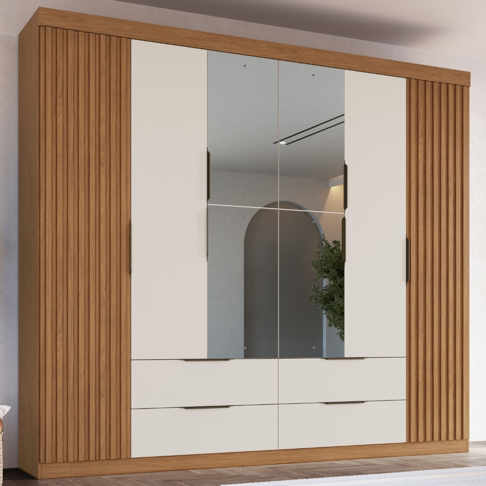 Guarda Roupa Casal Ripado com Espelho 6 Portas 4 Gavetas Vegas Faimec em Oferta na Shopee