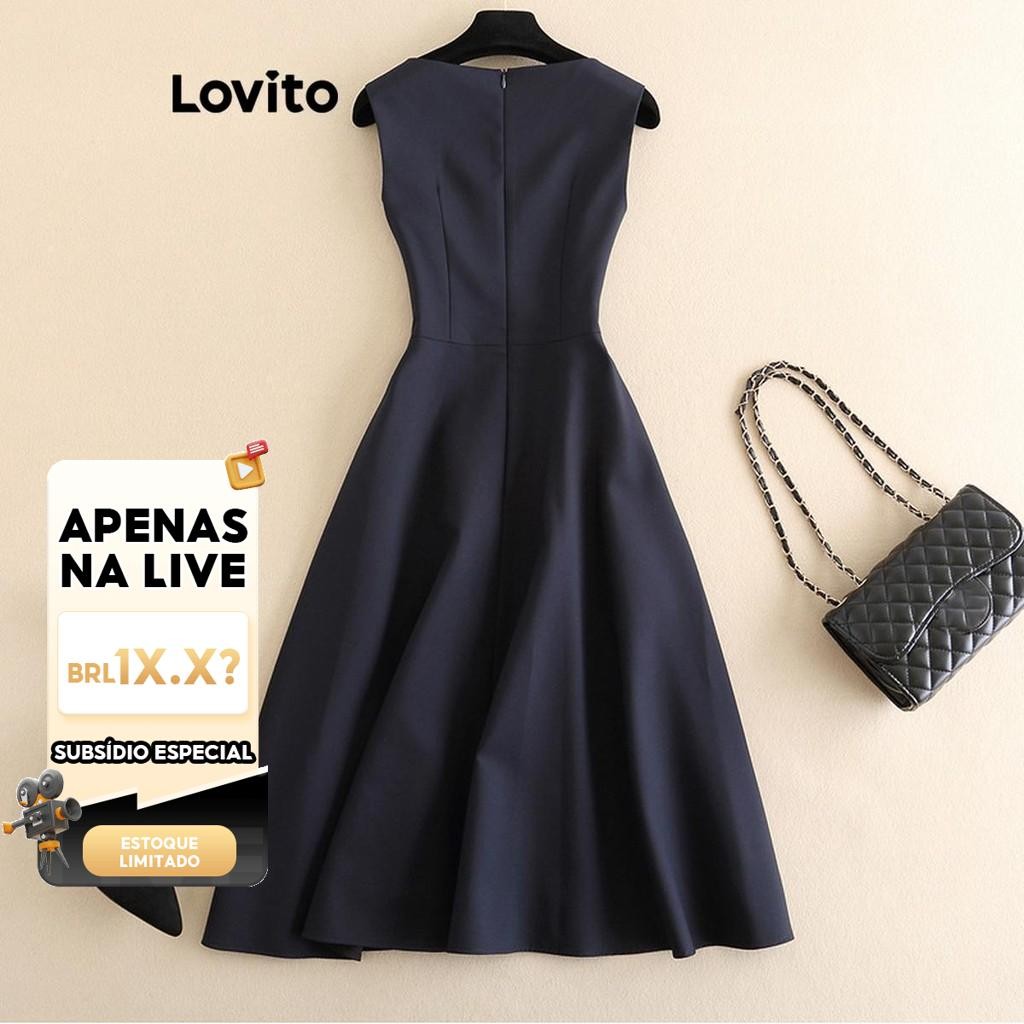 (LIVE STREAM SALE) Lovito Vestido elegante com costura em tecido liso para mulheres LNL74404 - Women Clothes