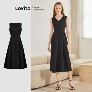 (Lovito Refine) Vestido elegante com corte simples e renda para mulheres L99ED532 em Oferta na Shopee