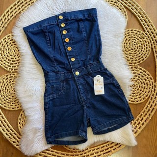 Macaquinho jeans sem alça 34 a 46 tomara que caia short jeans em Oferta na Shopee