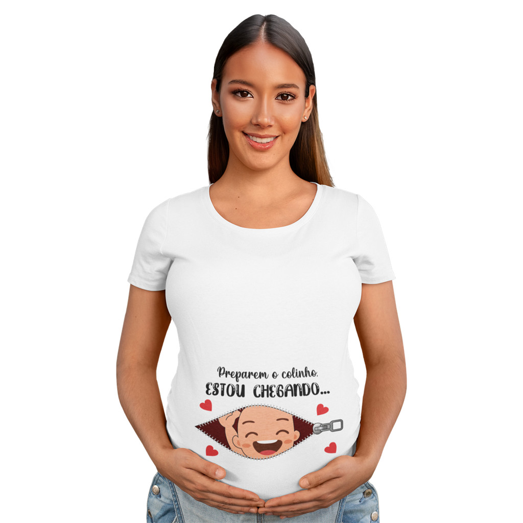 Camiseta Bata Longa Gestante Frase Preparem O Colinho Estou Chegando