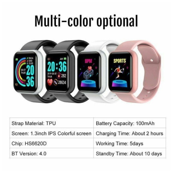 Smartwatch Smart Bracelet D20/Y68 Plus – Relógio Inteligente com Compatibilidade Android e iOS