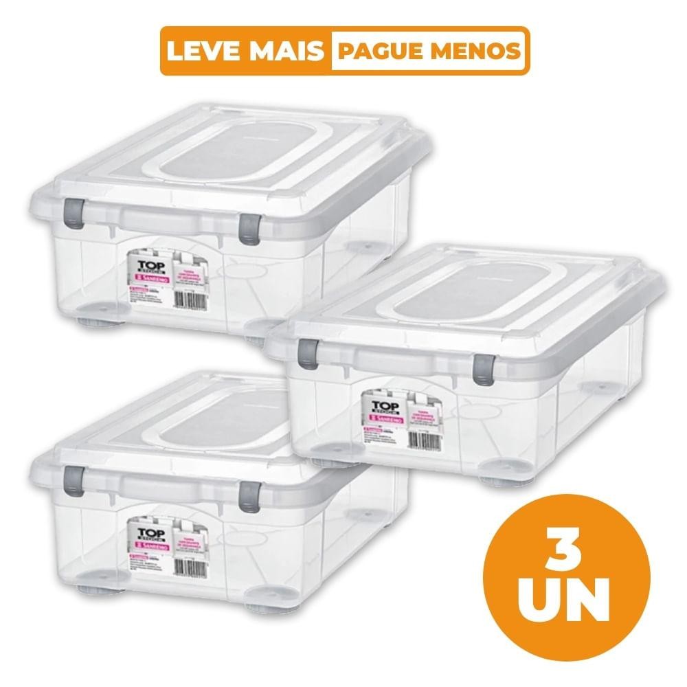 Kit 3 Caixas Organizadoras Transparentes 28,2L Top Stock Sanremo em Oferta na Shopee