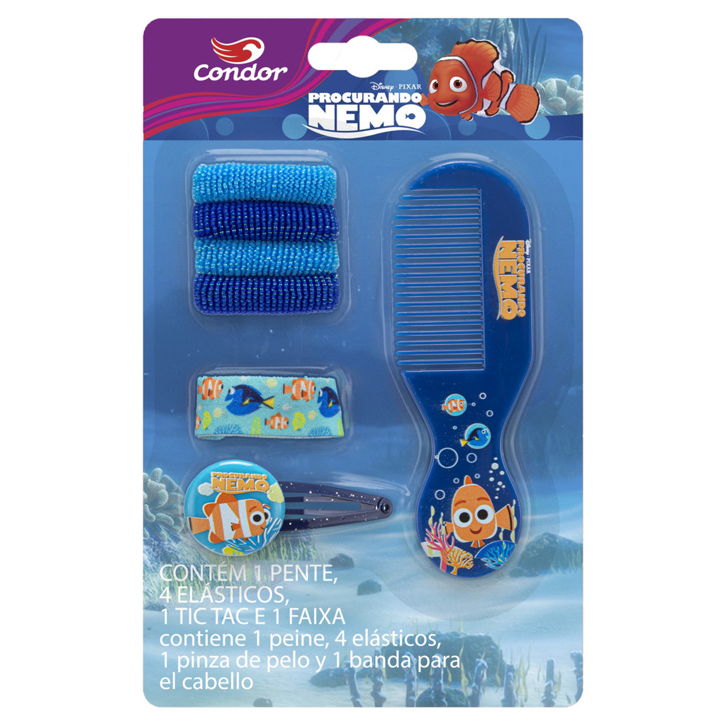 Kit 1 Pente + 4 Elásticos + 1 Tic Tac + 1 Faixa Procurando Nemo Condor - Beauty