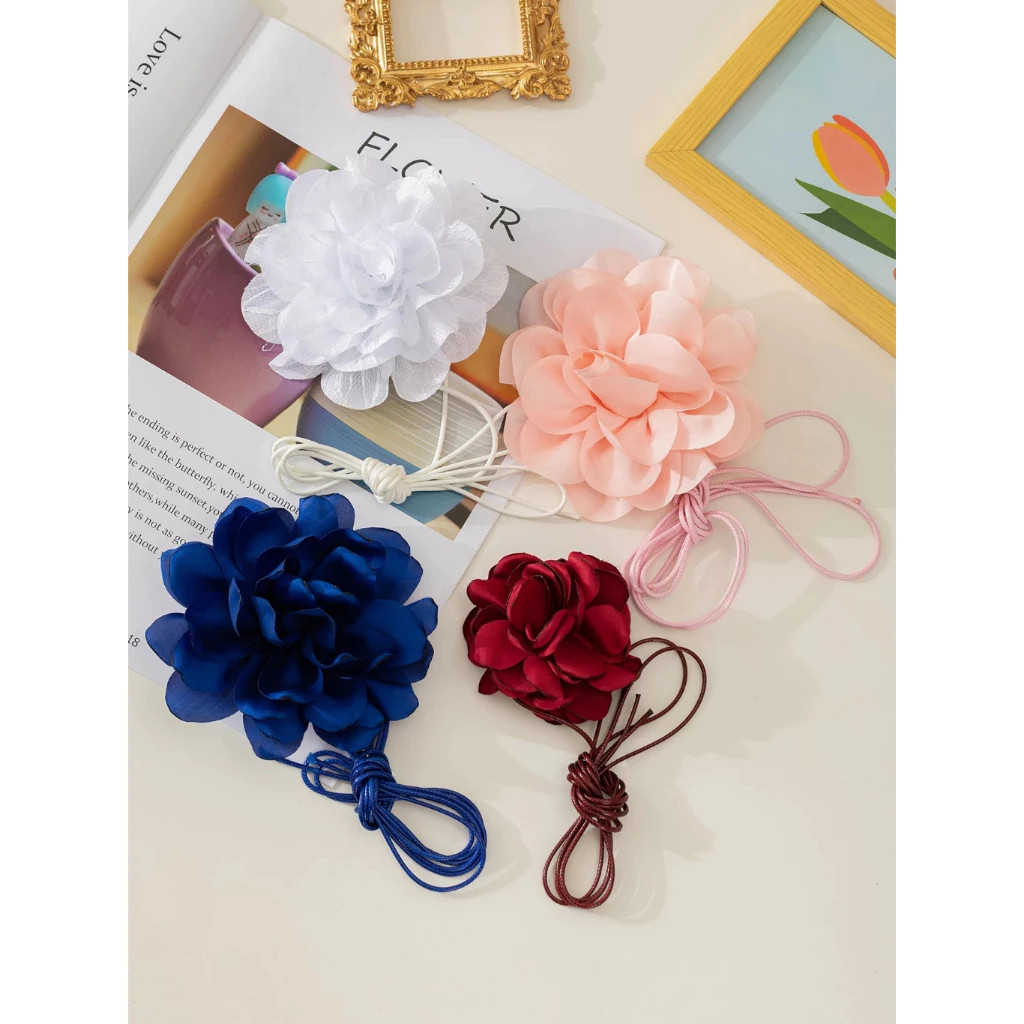 Cordão Colar Choker Com Flor De Tecido Aplicada Feminino Acessórios para festa estrela de boate