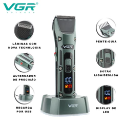 Máquina de Cortar Cabelo Profissional VGR V-696 Aparador de Pelos Sem Fio Visor Digital Barbeiros