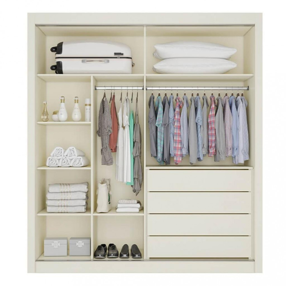 Detalhes do Guarda Roupa Casal Ripado com Espelho 2 Portas de Correr 100% MDF Lugano Made Marcs
