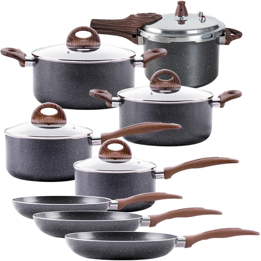 Jogo De Panelas De Indução Com Panela De Pressão Ceramic Life Granito 8 Peças - Brinox - Home & Living