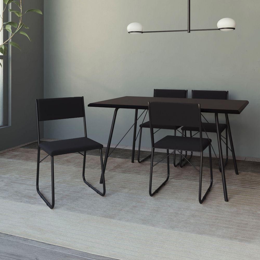 Mesa Jantar Paraty 120Cm Tampo Preto Com 4 Cadeiras Angra Estofadas Pretas - Preto - Home & Living