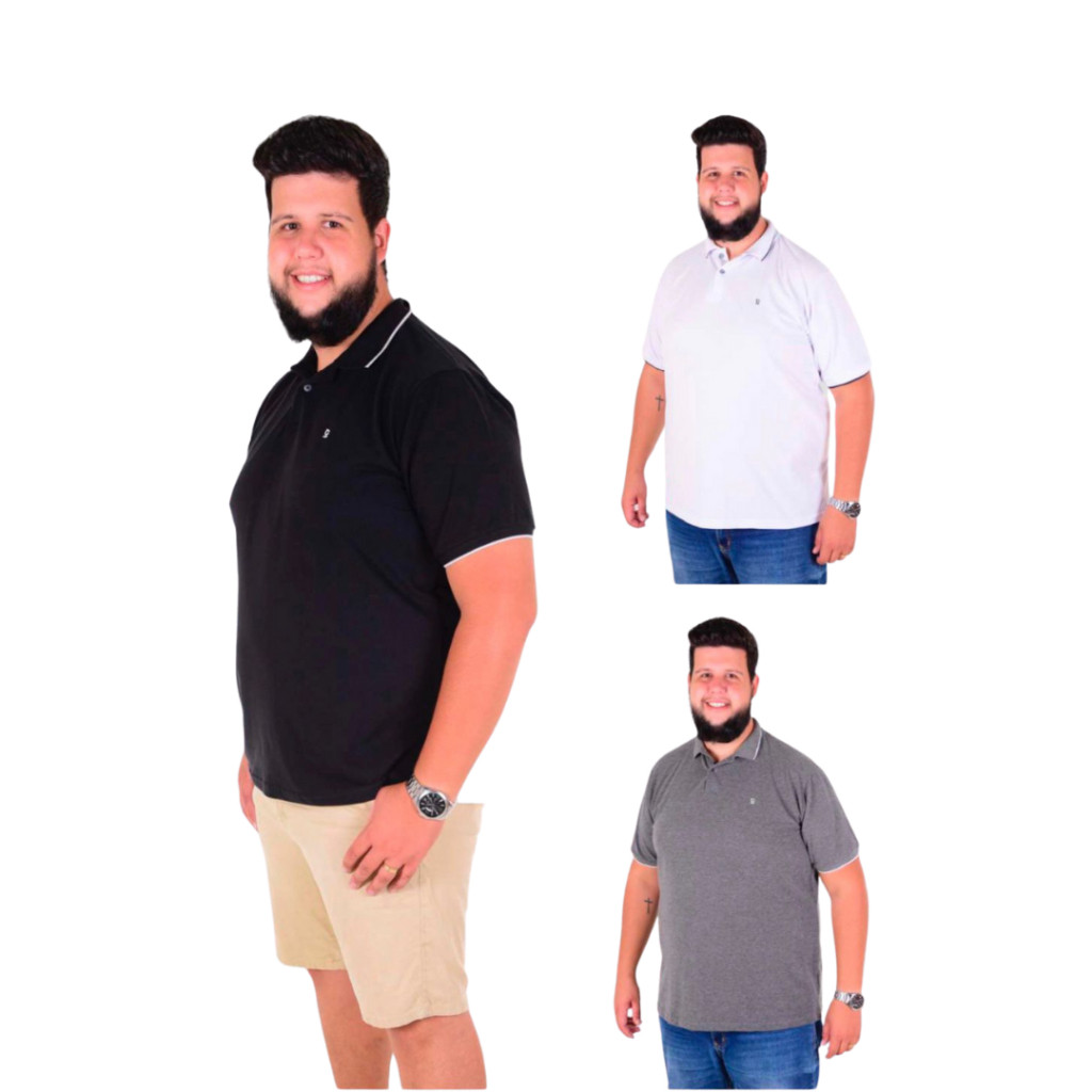 Kit 2 Camisa Gola Polo Plus Size Masculina G1 G2 G3 G4 G5 G6