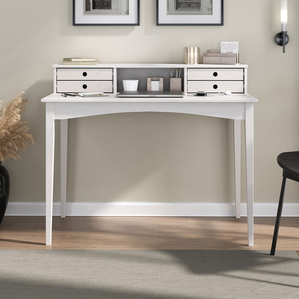Escrivaninha para Quarto Retro Madeira 4 Gavetas Milano Branco - Home & Living