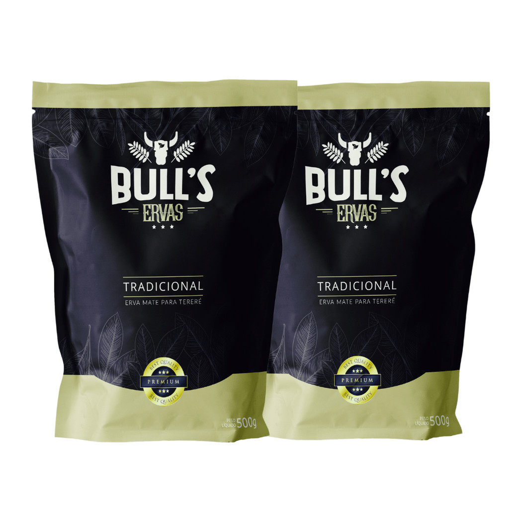 Kit 2 Ervas para Tereré Bull's 500g Sabor Tradicional – Erva Mate Premium de Alto Padrão – FRETE GRÁTIS E ENVIO IMEDIATO