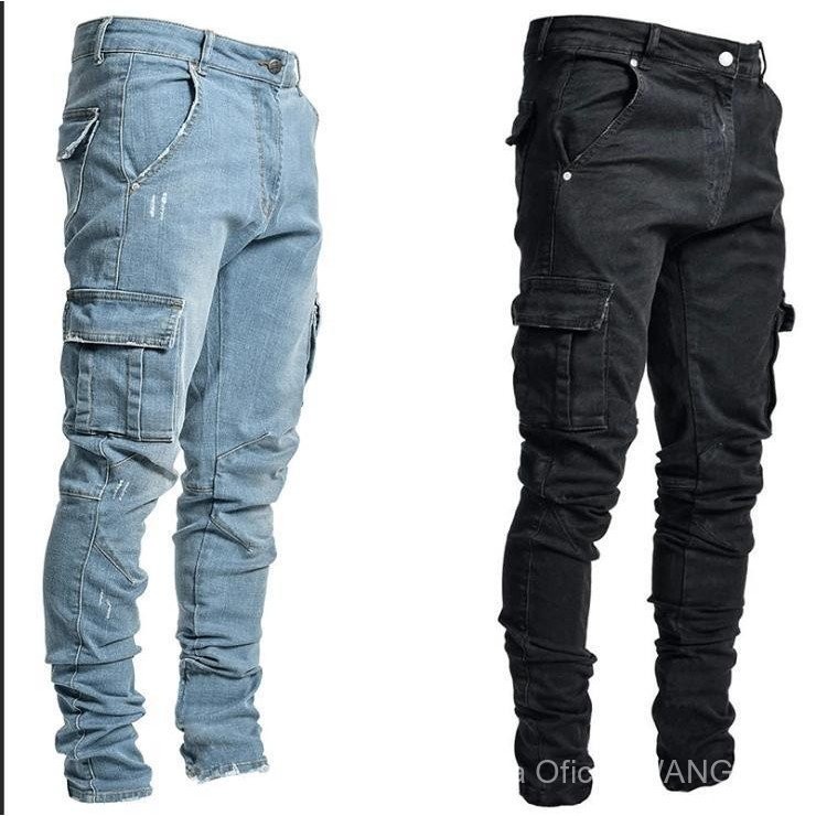 Calça jeans skinny com bolsos laterais para homens