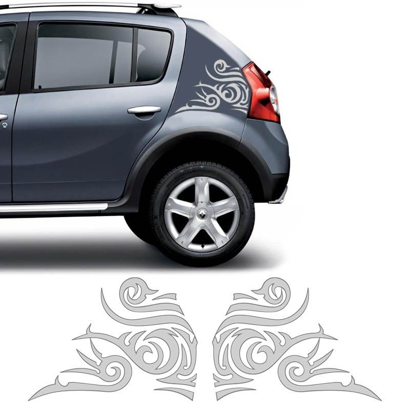 Par De Adesivos Sandero Stepway 08/14 Tattoo Tribal Cinza