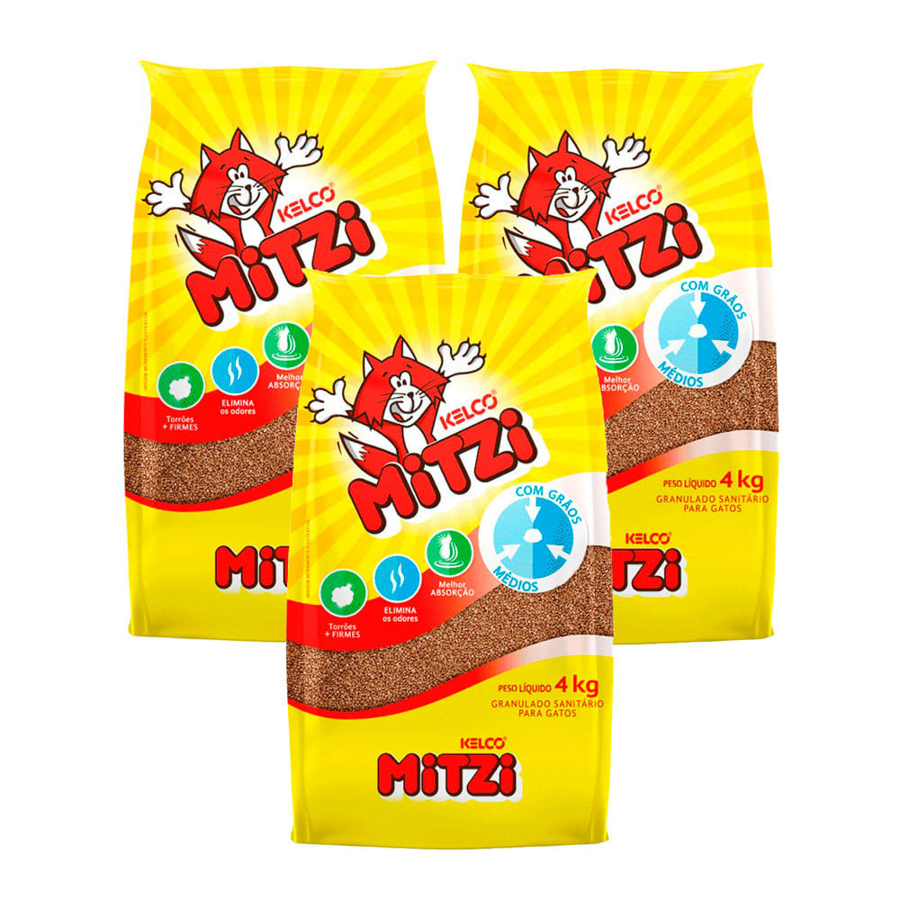 Kit 3 Granulado Sanitário Higiênico Mitzi Kelco para Gato 4kg em Oferta na Shopee