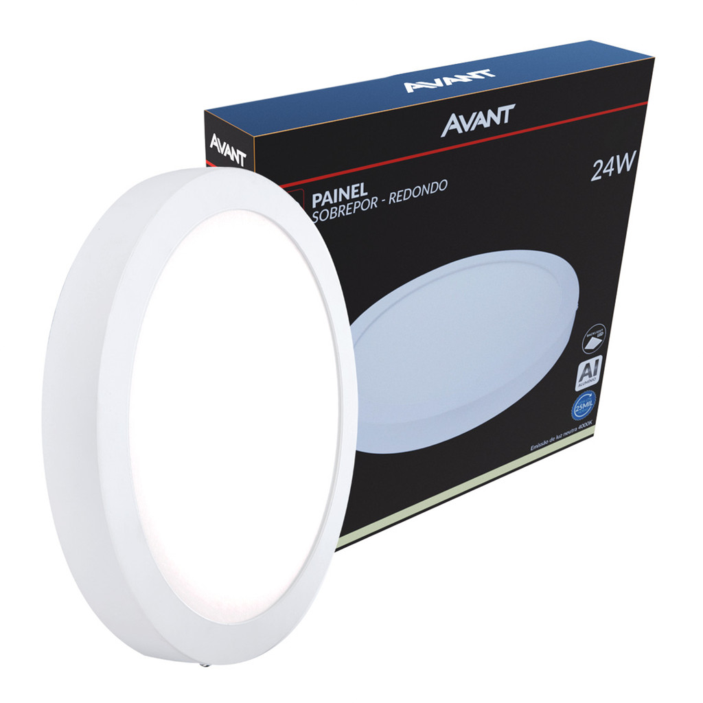 Painel Led Alu 24w 4000k Sob. Redondo 110v/220v 30cm Avant - Home & Living
