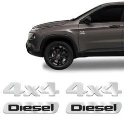 Kit Emblemas Fiat Toro 4x4 Diesel Adesivo Cromado Resinado