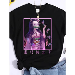 Camiseta Básica Algodão t-shit Feminina Cute Nezuko Butterfly Anime Demon Slayer