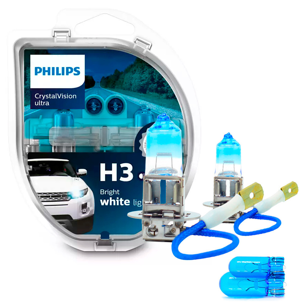 Lâmpada Philips Crystal Vision Ultra H1 H3 H4 H7 Super Branca 4300K + Pingo em Oferta na Shopee