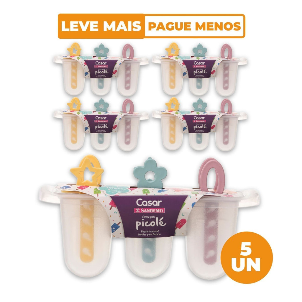 Kit 5 Formas Picolé Plástica Colorida Casar Sanremo em Oferta na Shopee