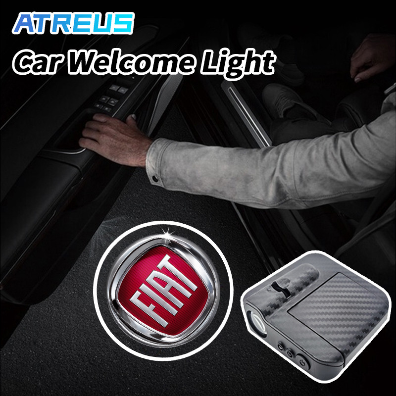 Para Fiat LED Luz De Boas-Vindas Porta Fibra De Carbono Do Carro Projetor Lâmpada Luz Noturna Para Porta De Carro