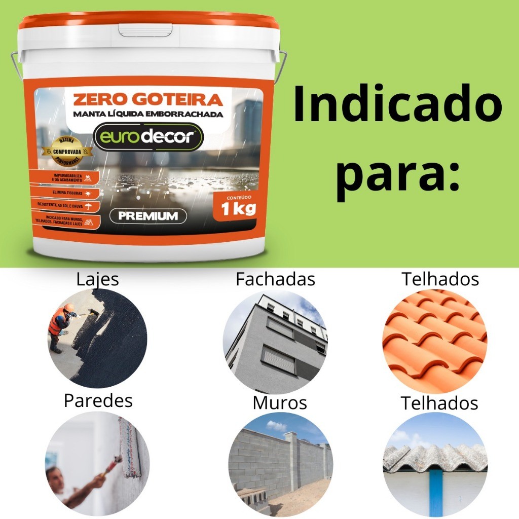 Manta Liquida Emborrachada Premium Zero Goteira 3.6KG Impermeabiliza Laje Telhado Fachada 1KG 3,6KG