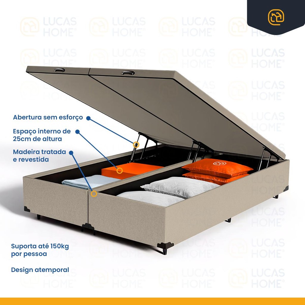 Detalhes do Cama Box Baú com Colchão de Molas Ensacadas Pillow Top Neve Queen 158cm
