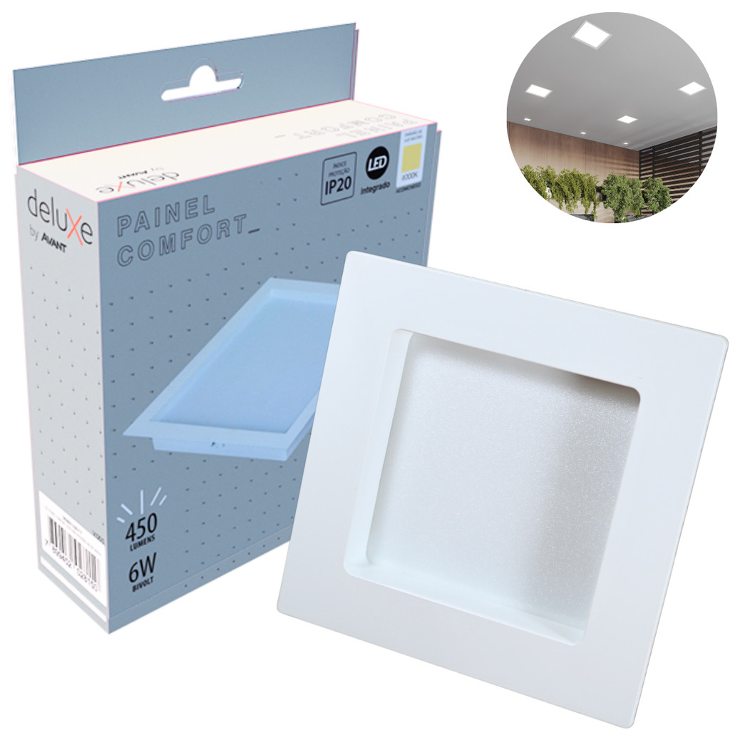 Painel Led Recuado 6w Quadrado 4000k Comfort Branco Neutro 12cm 110V/220V Bivolt Branco Fosco Cód: 908010877 - Deluxe em Oferta na Shopee