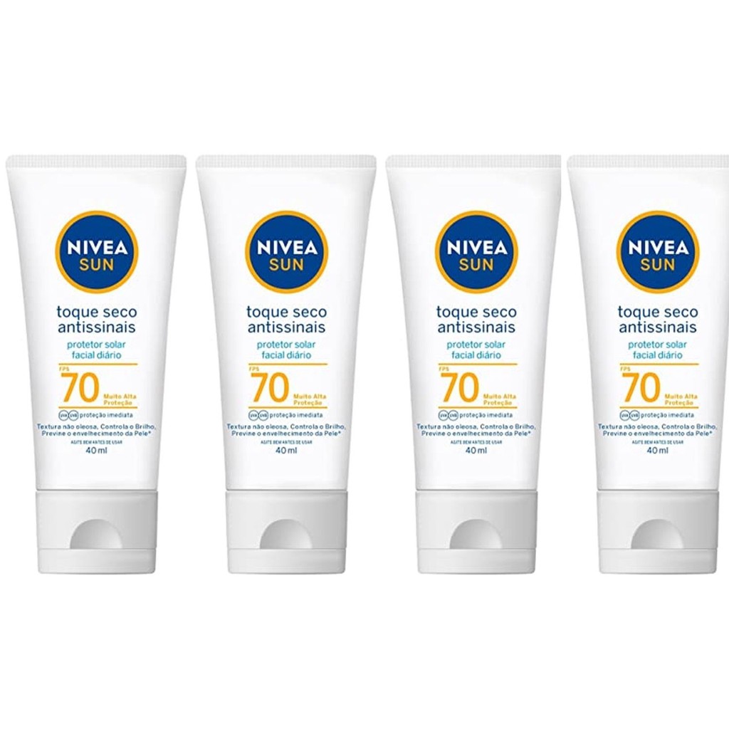 Kit 4 Protetores Solar Nivea Sun FPS70 Toque Seco Antissinais 40ml em Oferta na Shopee