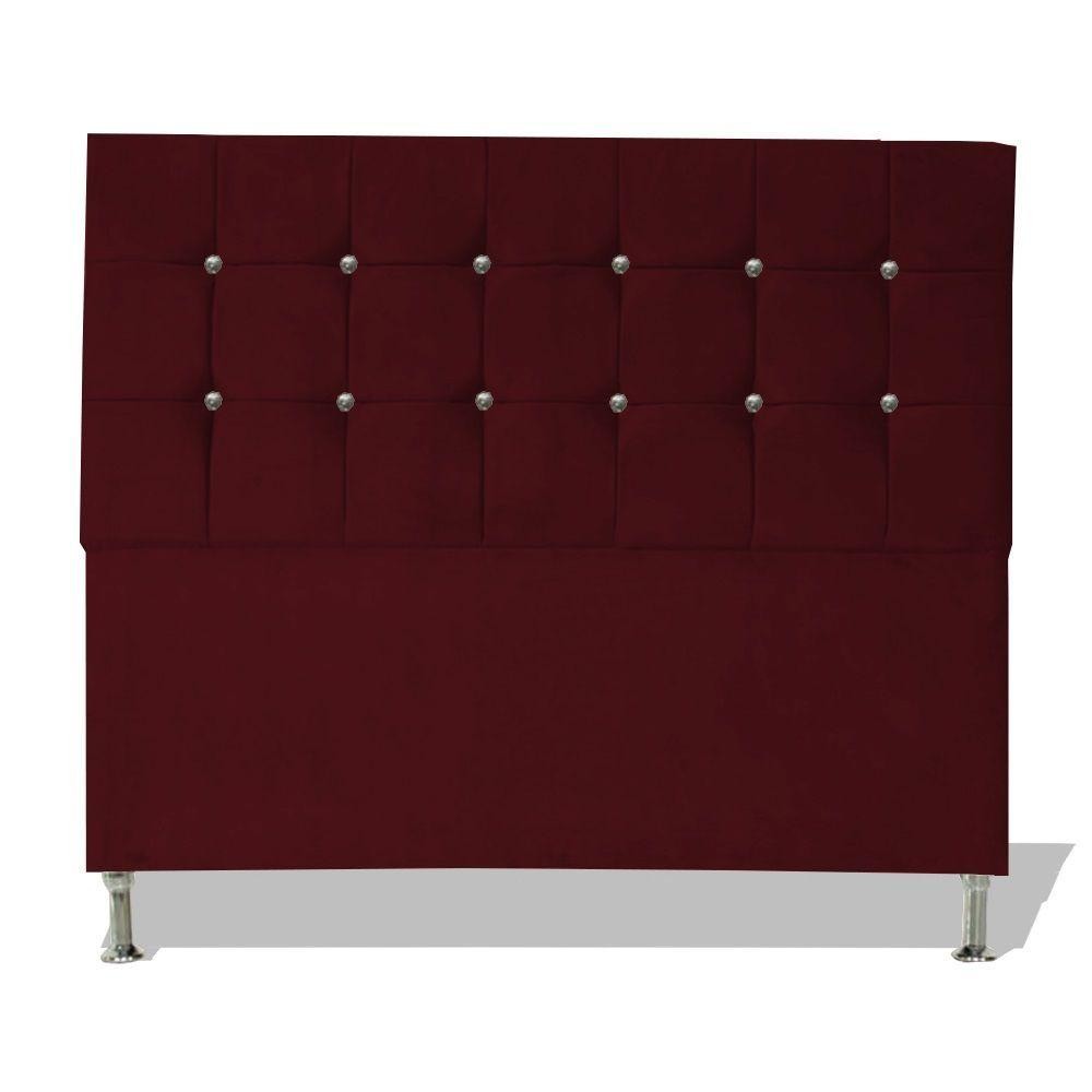 Cabeceira De Cama Box Cristal Queen 160 Cm Botão Strass Suede Vinho Do Lar Móveis