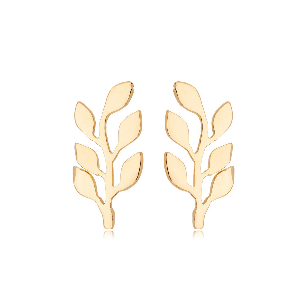 BRINCO FEMININO BANHADO A OURO 18K FOLHA DE OLIVEIRA BRINCOS FOLHADO PRESENTE JOIAS LUXO - SEMI JOIA