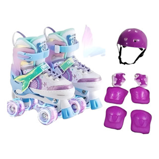 Patins ROLLER malva sereia rodas em pares Tam./ajustável + Kit Proteção Rodinhas com Led. em Oferta na Shopee
