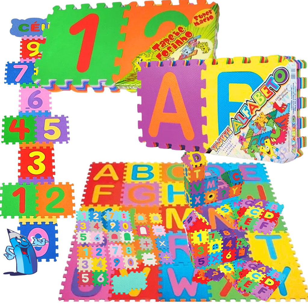 TAPETE EVA TATAME INFANTIL EMBORRACHADO NUMEROS ALFABETO COLORIDO BRINQUEDO CASTELO 10-34 PEÇAS MINGONE