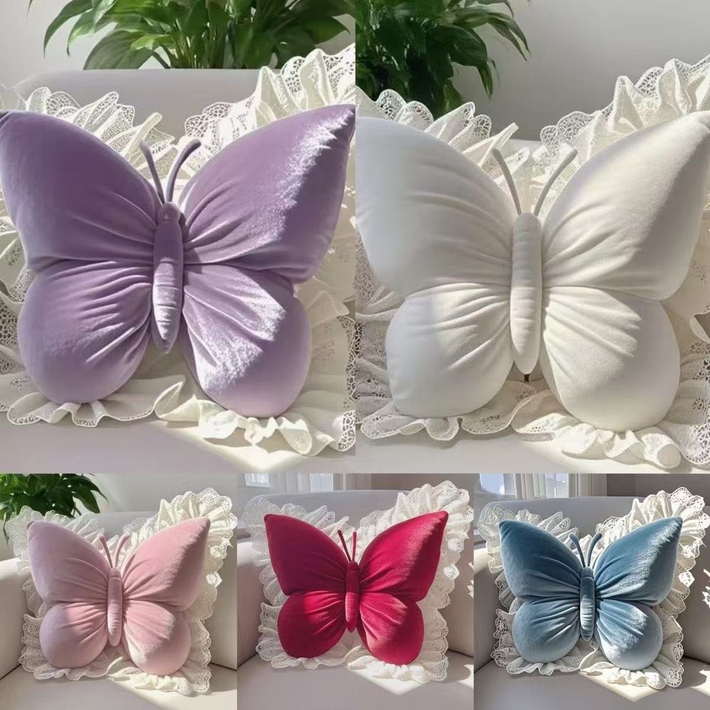 Travesseiro De Borboleta De Renda , Almofada Têxtil Para Casa Fofa , Decoração De Sofá De Brinquedo De Pelúcia Macio em Oferta na Shopee