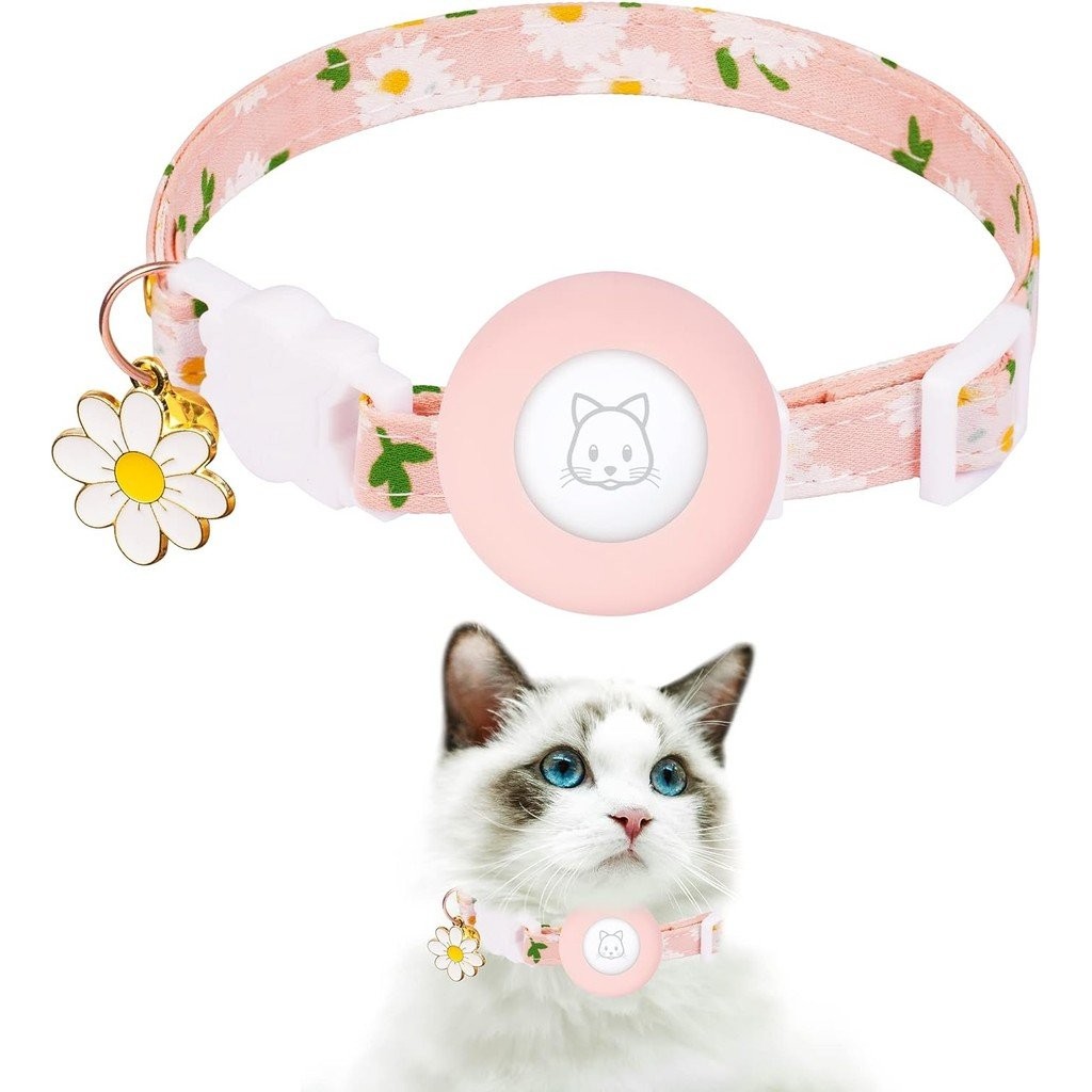 Airtag Cat Collar, colarinho Breakaway com Silicone Airtag Holder, Bells & Flower Charm para Menina Gatos Menino Cães Pe em Oferta na Shopee