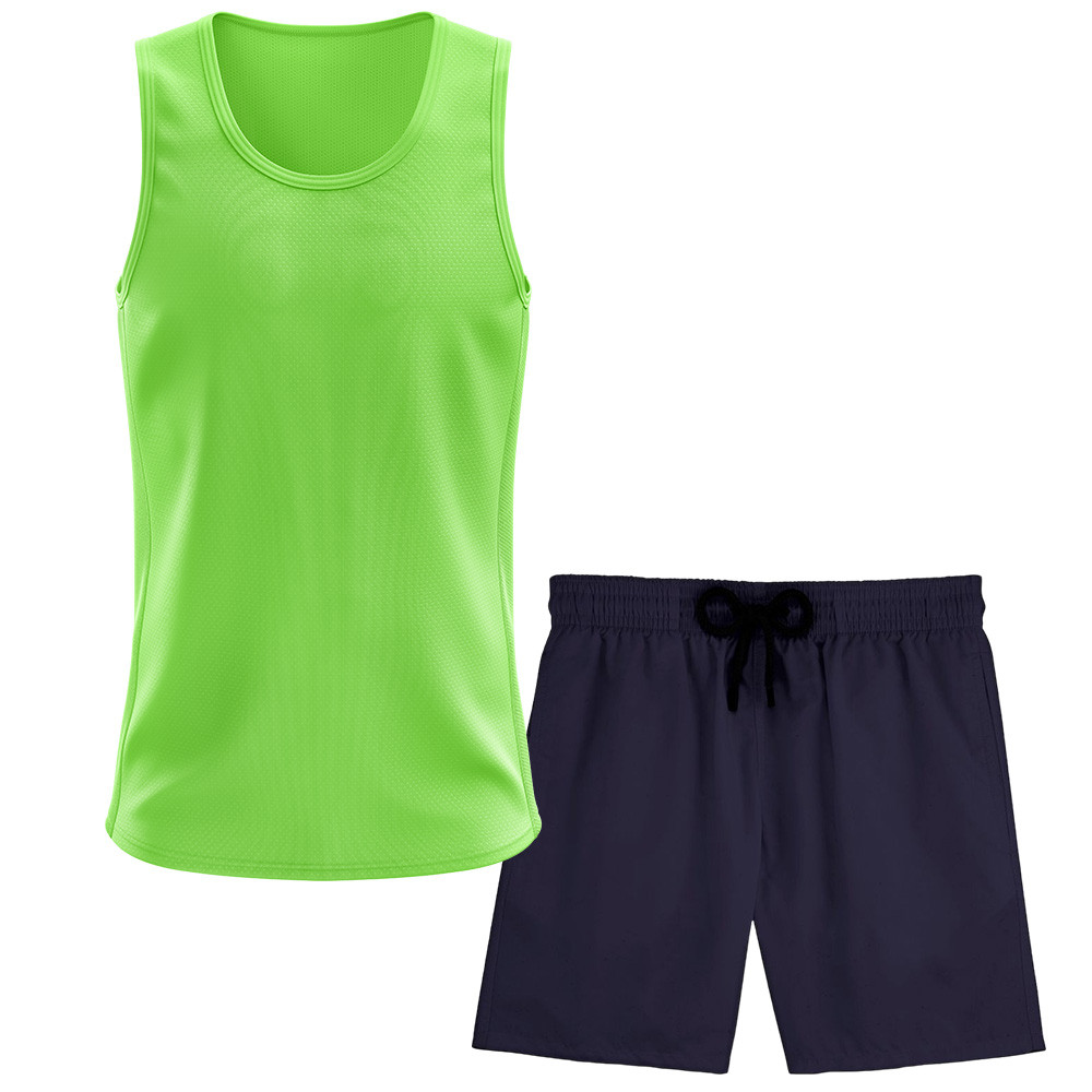 Kit Short Praia Academia Passeio Treino Marinho + Regata Masculina Lisa Básica Dry