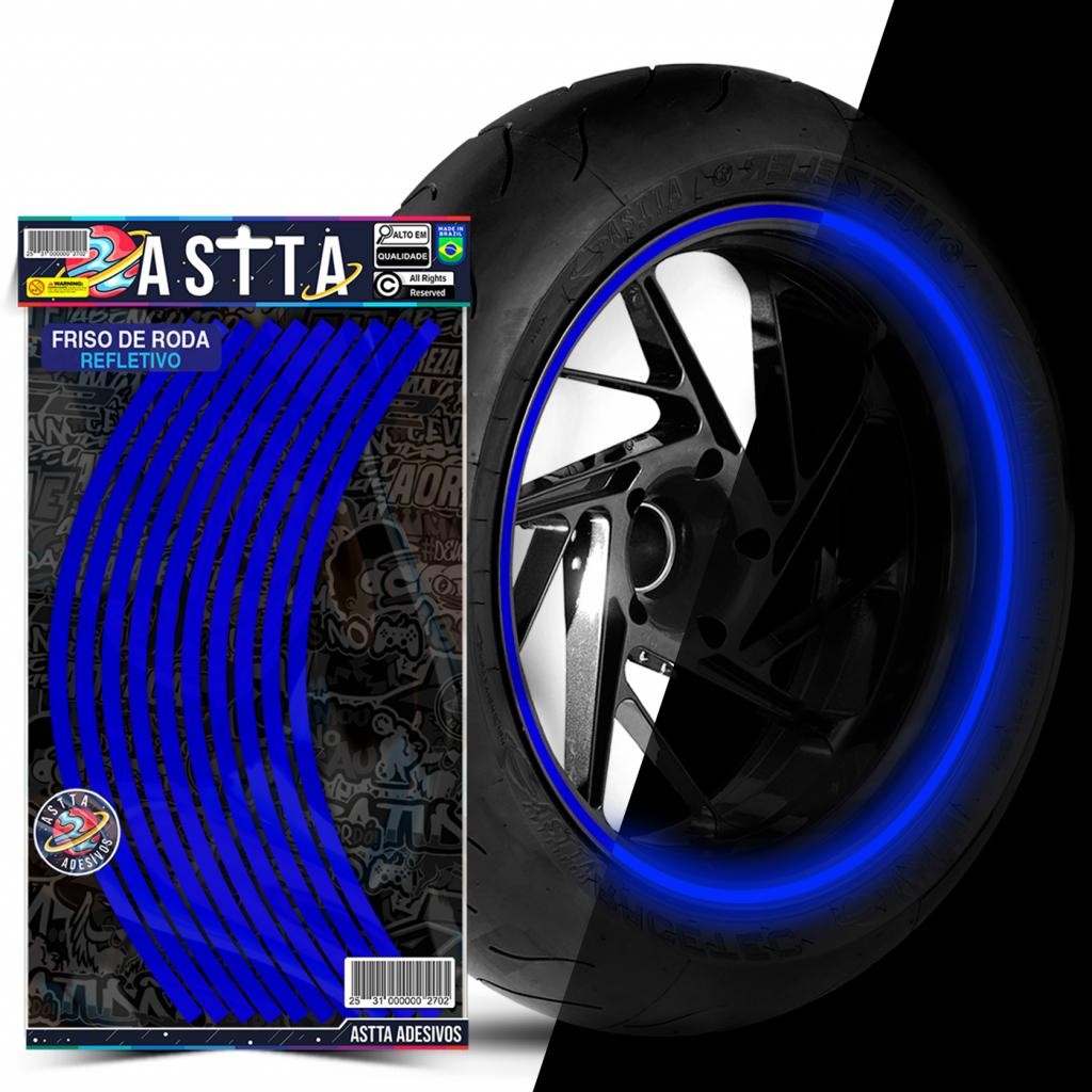 Kit Adesivos Friso de Roda M1 Azul Roda Refletivo Aro 13 ao 22 Filete Resistente Para Moto e Carro