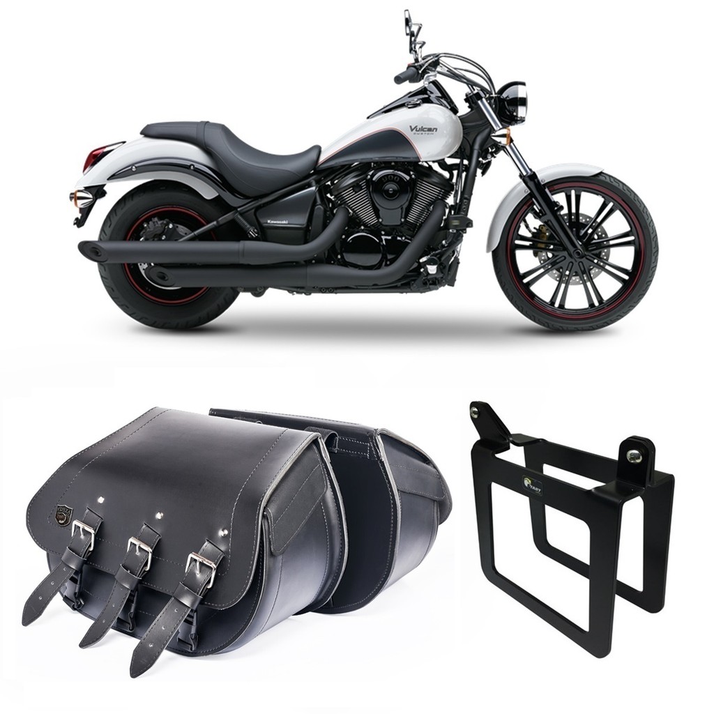 Bolsa Alforge Mala Baú Para Moto Custom 32L Com Afastador Kawasaki Vulcan 900