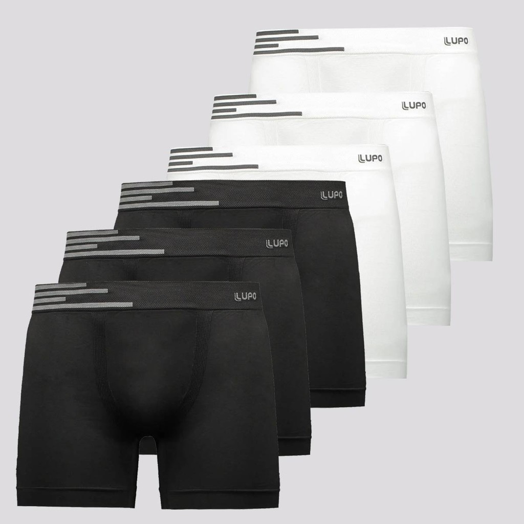 Kit 6 Cuecas Boxer Lupo Microfibra Sem Costura Branca e Preta em Oferta na Shopee