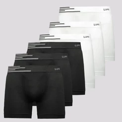 Kit 6 Cuecas Boxer Lupo Microfibra Sem Costura Branca e Preta