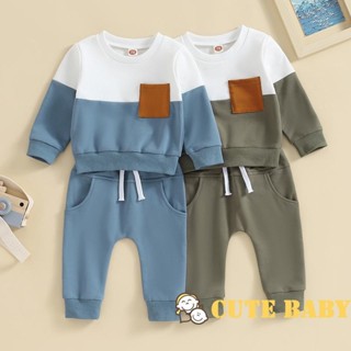 Conjunto de 2 Peças para Bebês Meninos, Moletom de Manga Comprida com Contraste de Cores e Calças Compridas,0-3 Anos em Oferta na Shopee