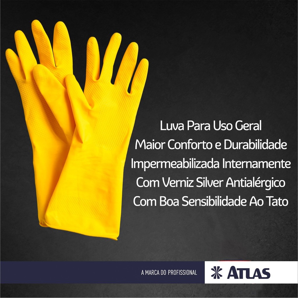 Luva Látex Multiuso Slim Amarela Atlas Limpeza Luva de Segurança EPI · foto 2