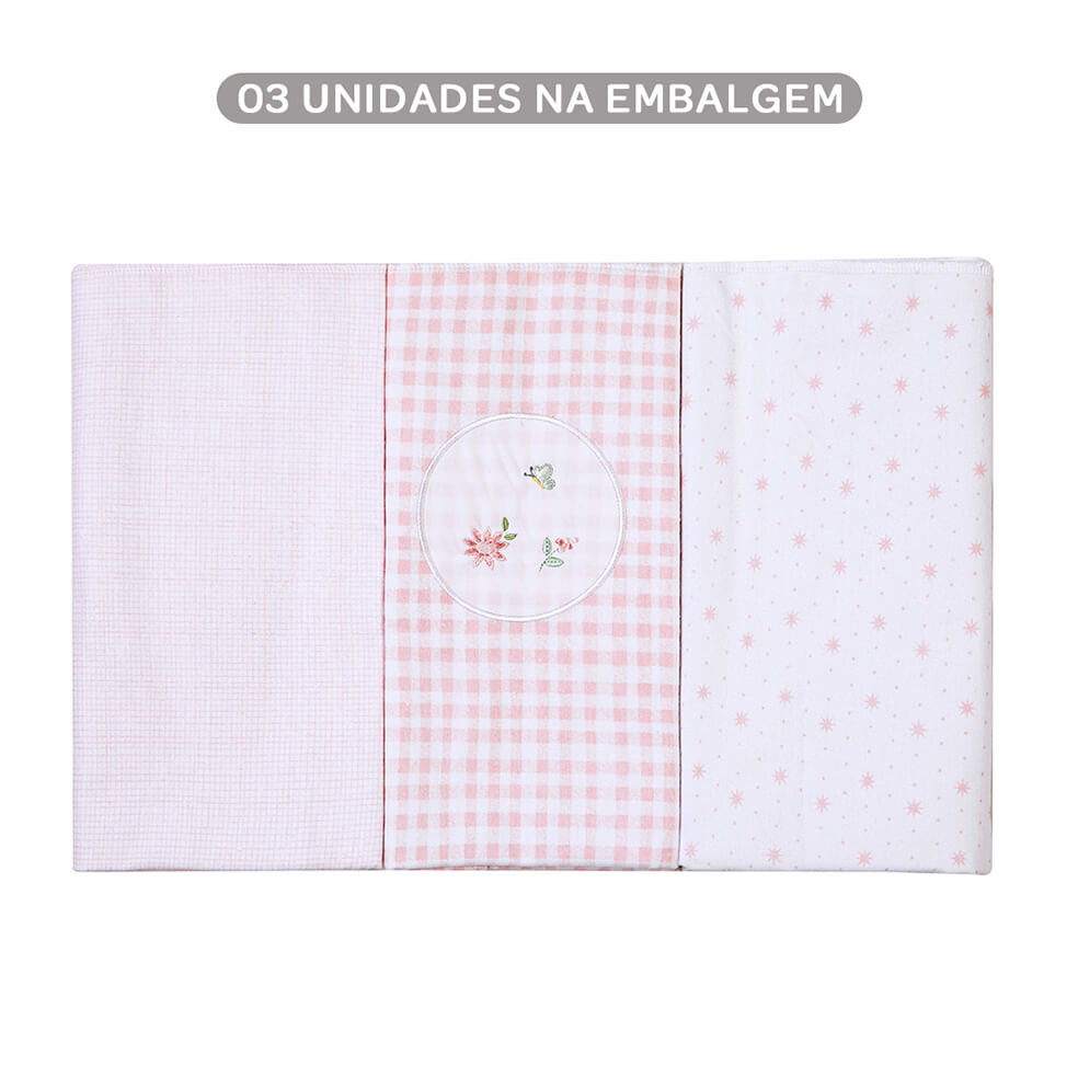 Kit Cueiro Bordados Papi Flanelado Florzinha - 3 Peças