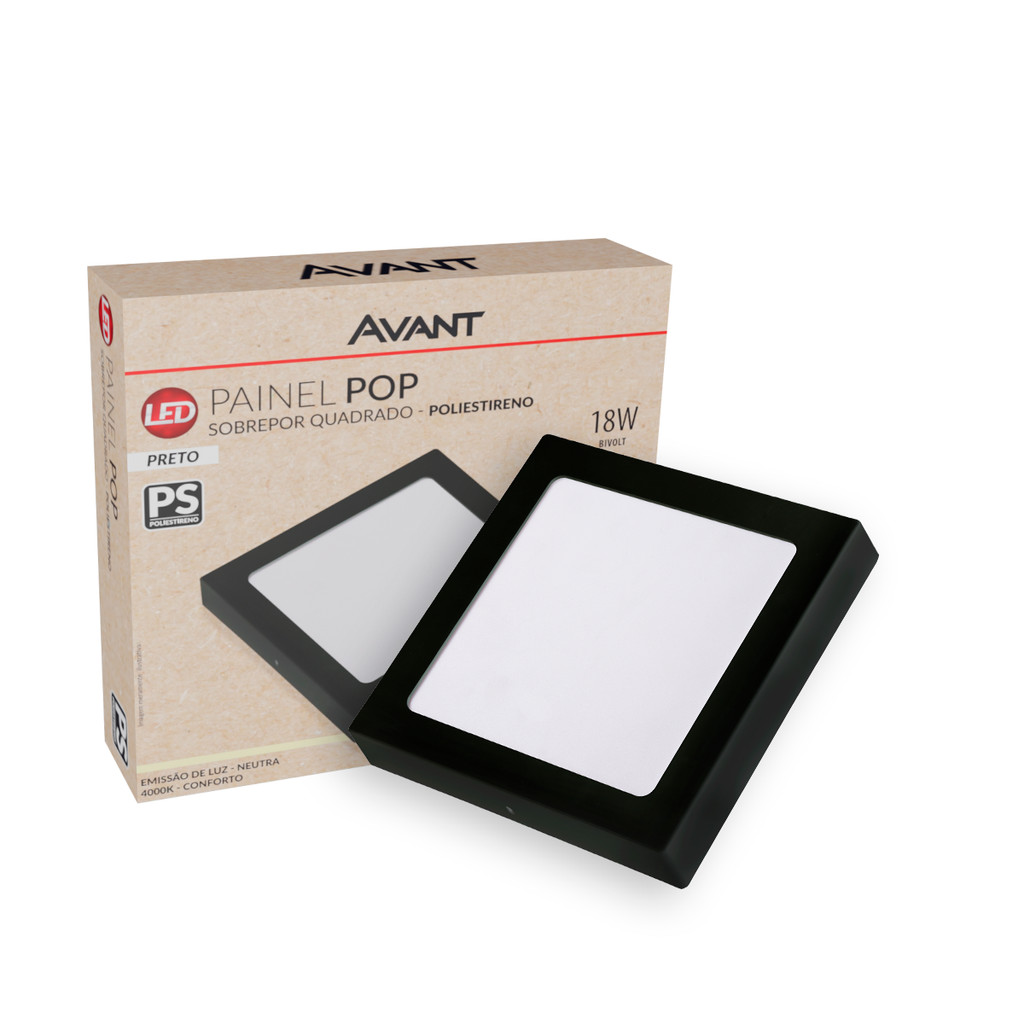 Painel Led Pop Quadrado Sobrepor 18w 4000k 19x19 Pr Avant - Home & Living